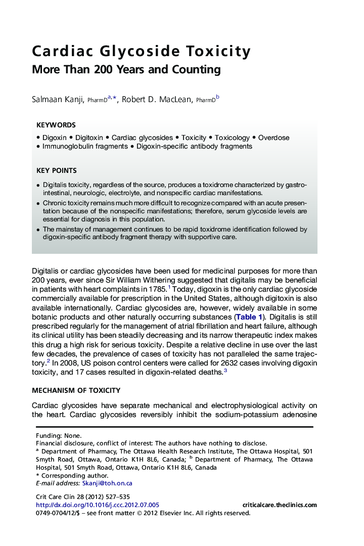 Cardiac Glycoside Toxicity