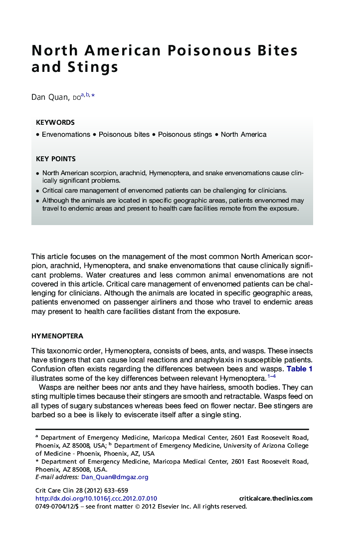 North American Poisonous Bites and Stings