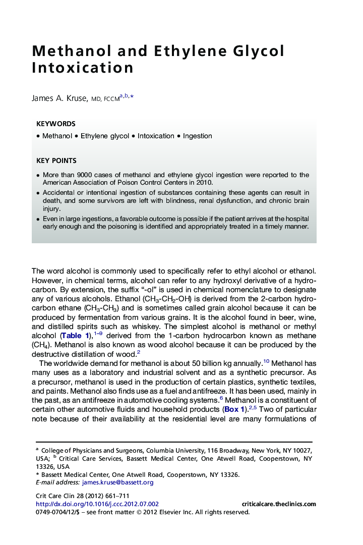 Methanol and Ethylene Glycol Intoxication