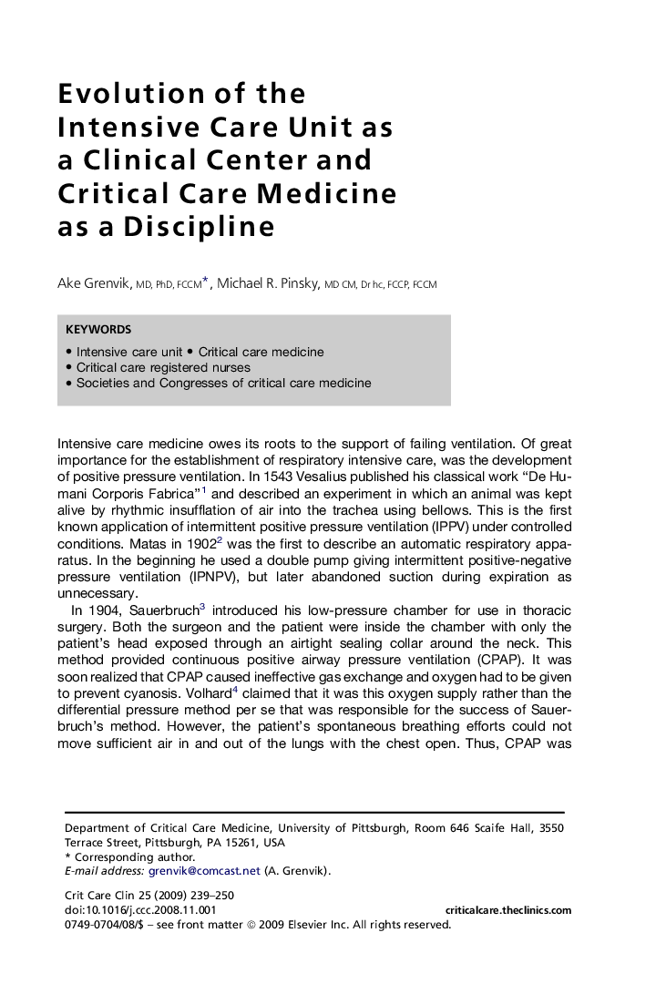 Evolution of the Intensive Care Unit as a Clinical Center and Critical Care Medicine as a Discipline