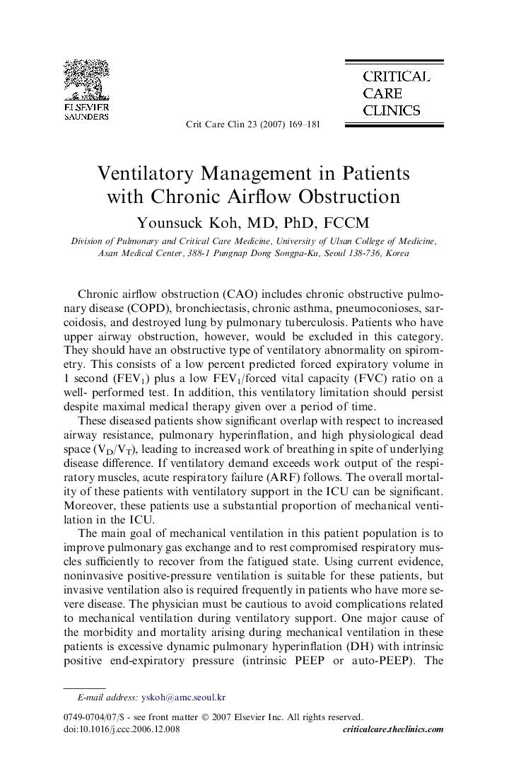 Ventilatory Management in Patients with Chronic Airflow Obstruction