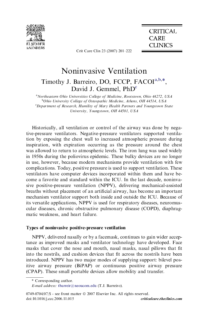 Noninvasive Ventilation