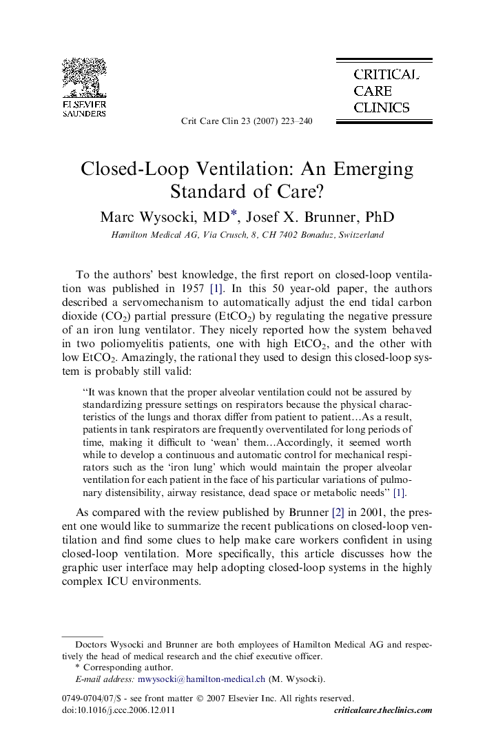 Closed-Loop Ventilation: An Emerging Standard of Care? 