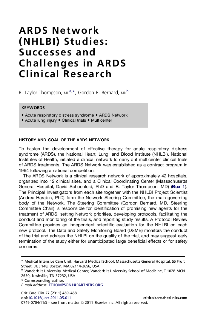 ARDS Network (NHLBI) Studies: Successes and Challenges in ARDS Clinical Research