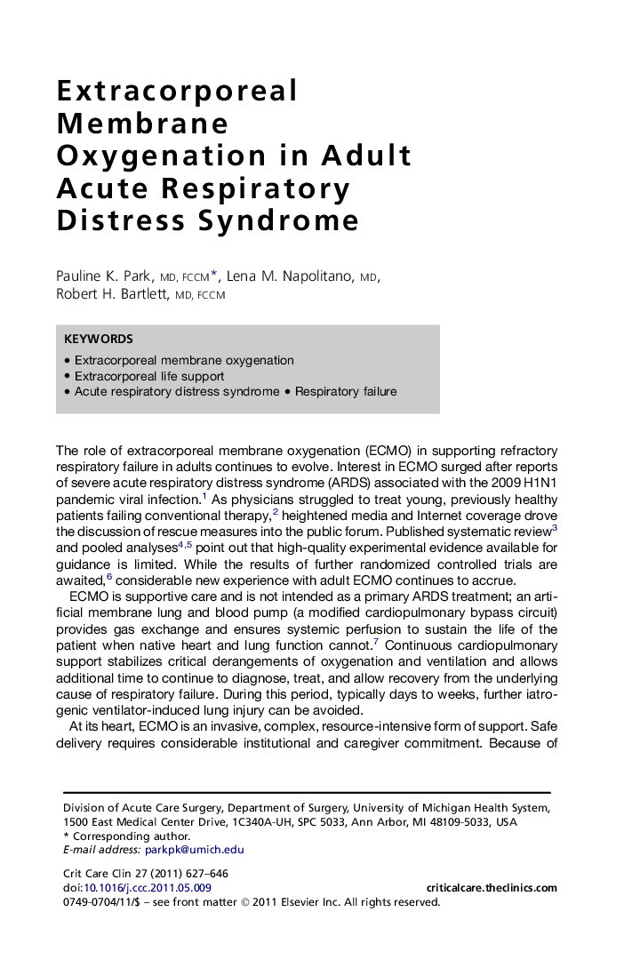 Extracorporeal Membrane Oxygenation in Adult Acute Respiratory Distress Syndrome