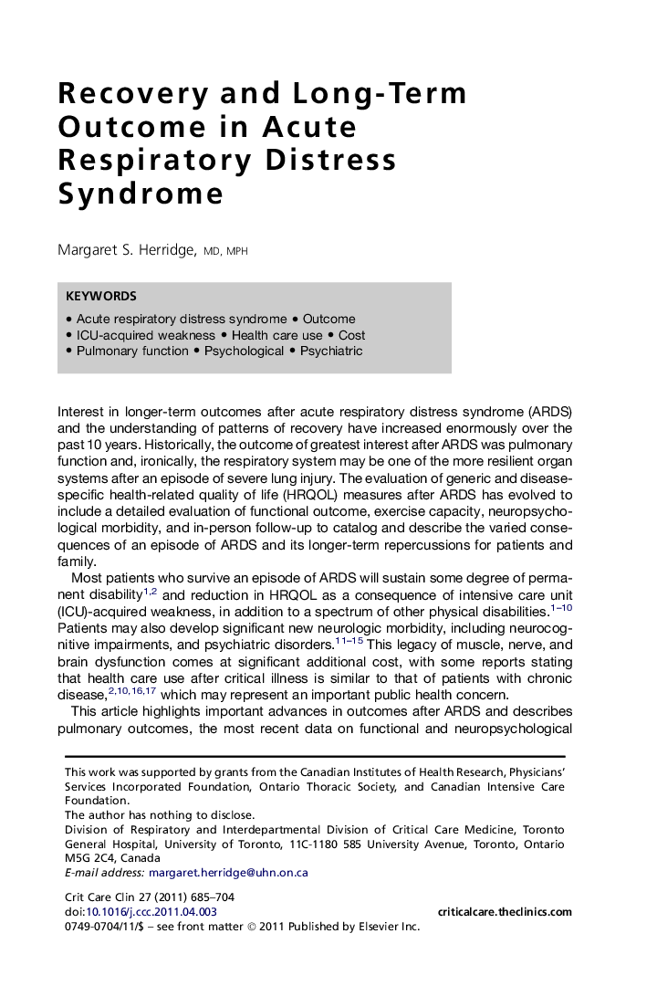 Recovery and Long-Term Outcome in Acute Respiratory Distress Syndrome