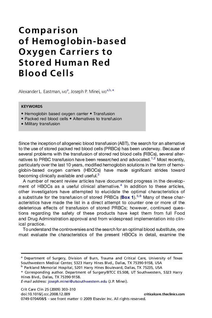 Comparison of Hemoglobin-based Oxygen Carriers to Stored Human Red Blood Cells