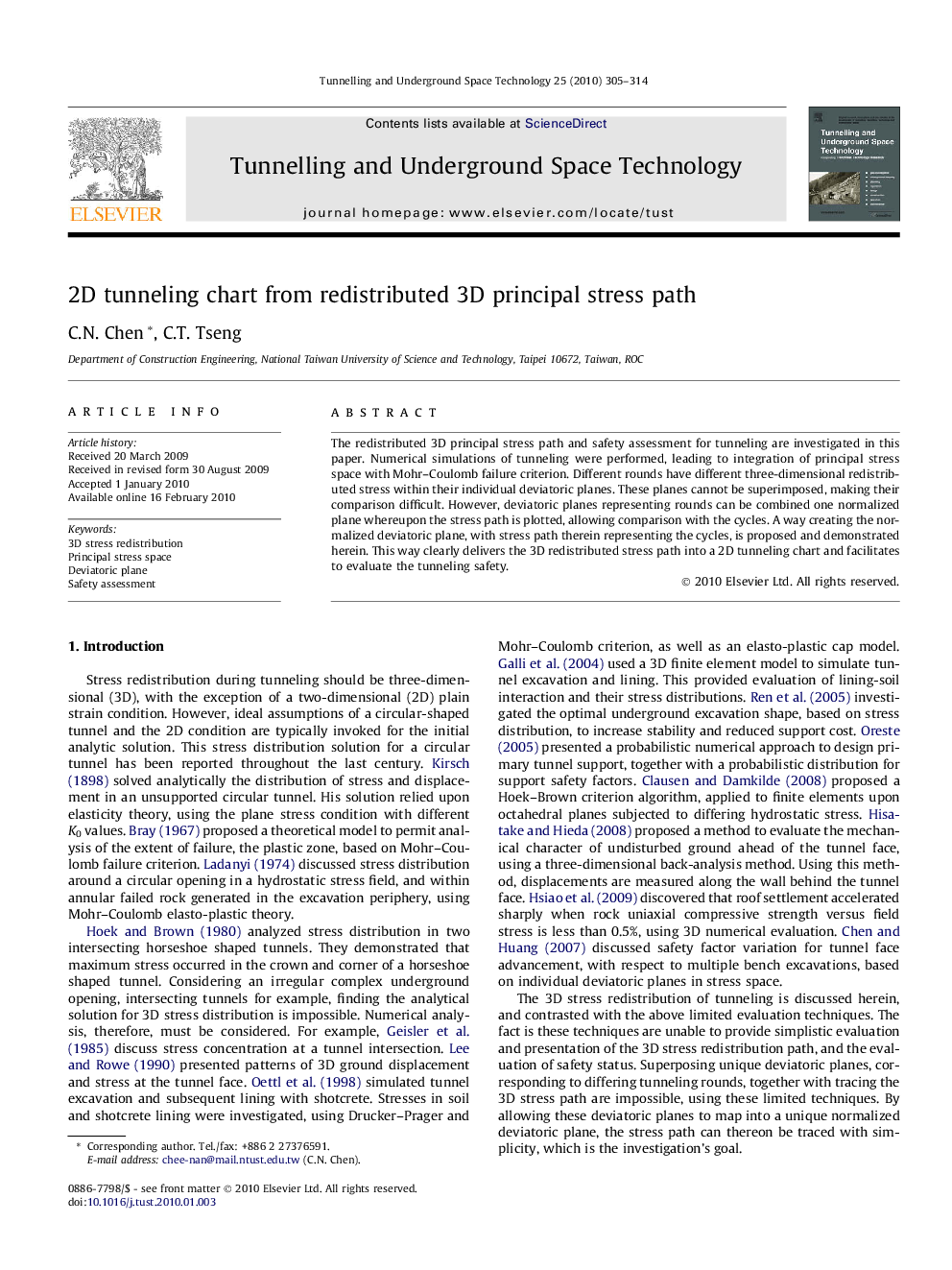 2D tunneling chart from redistributed 3D principal stress path