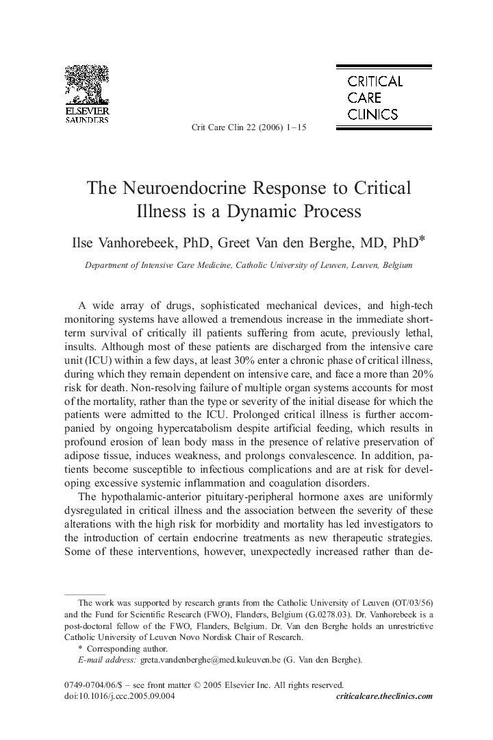 The Neuroendocrine Response to Critical Illness is a Dynamic Process