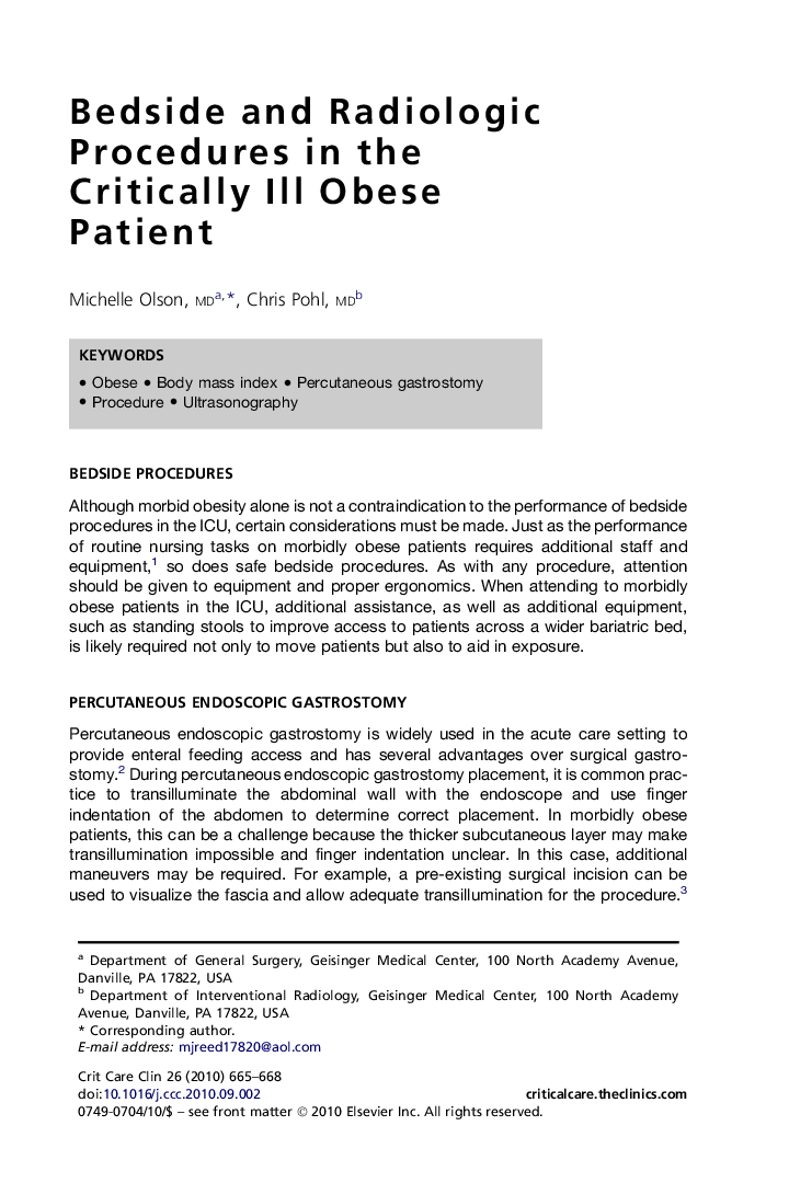 Bedside and Radiologic Procedures in the Critically Ill Obese Patient