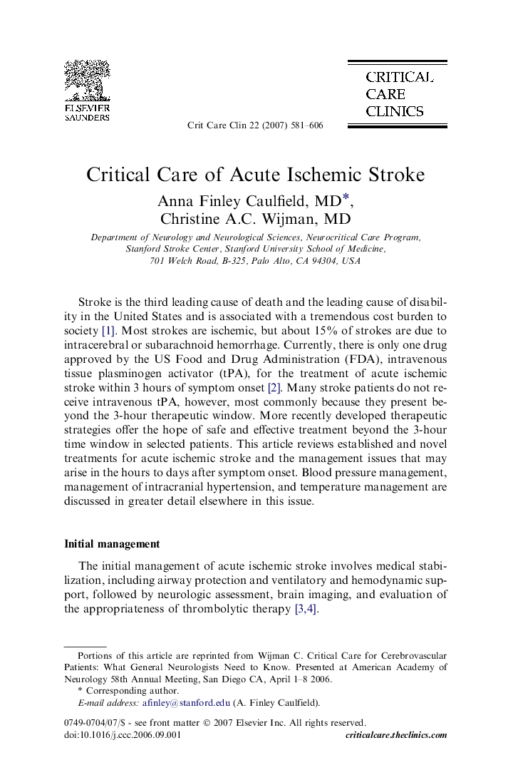Critical Care of Acute Ischemic Stroke