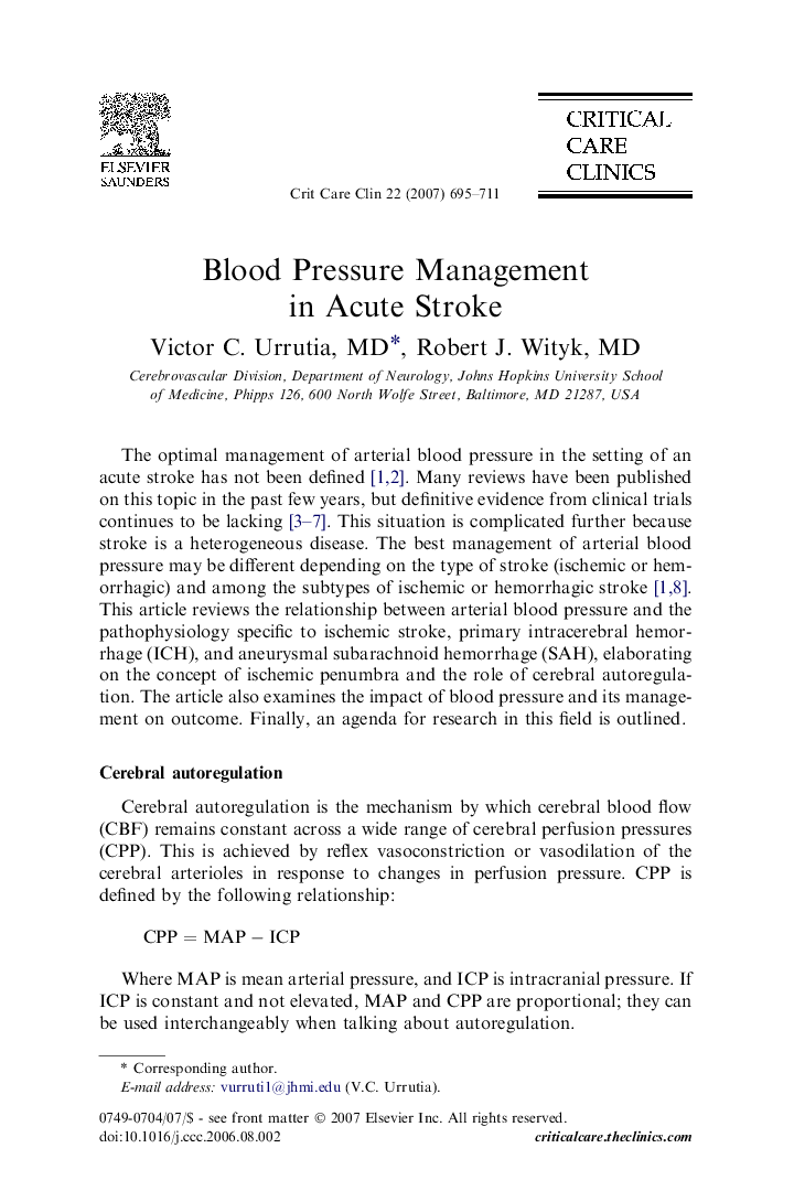 Blood Pressure Management in AcuteÂ Stroke