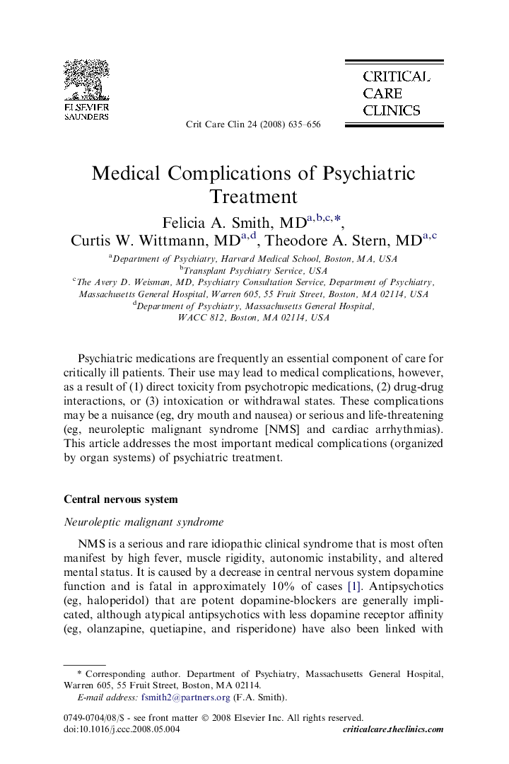 Medical Complications of Psychiatric Treatment