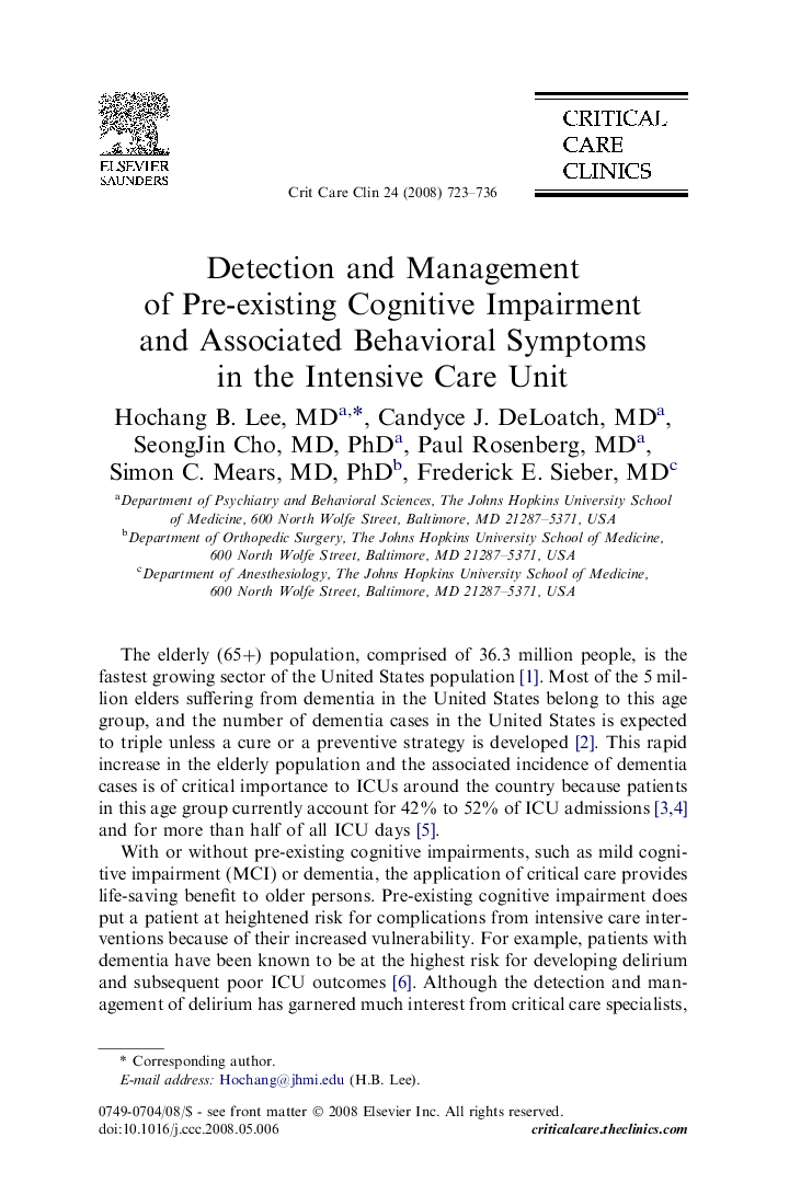 Detection and Management of Pre-existing Cognitive Impairment and Associated Behavioral Symptoms in the Intensive Care Unit