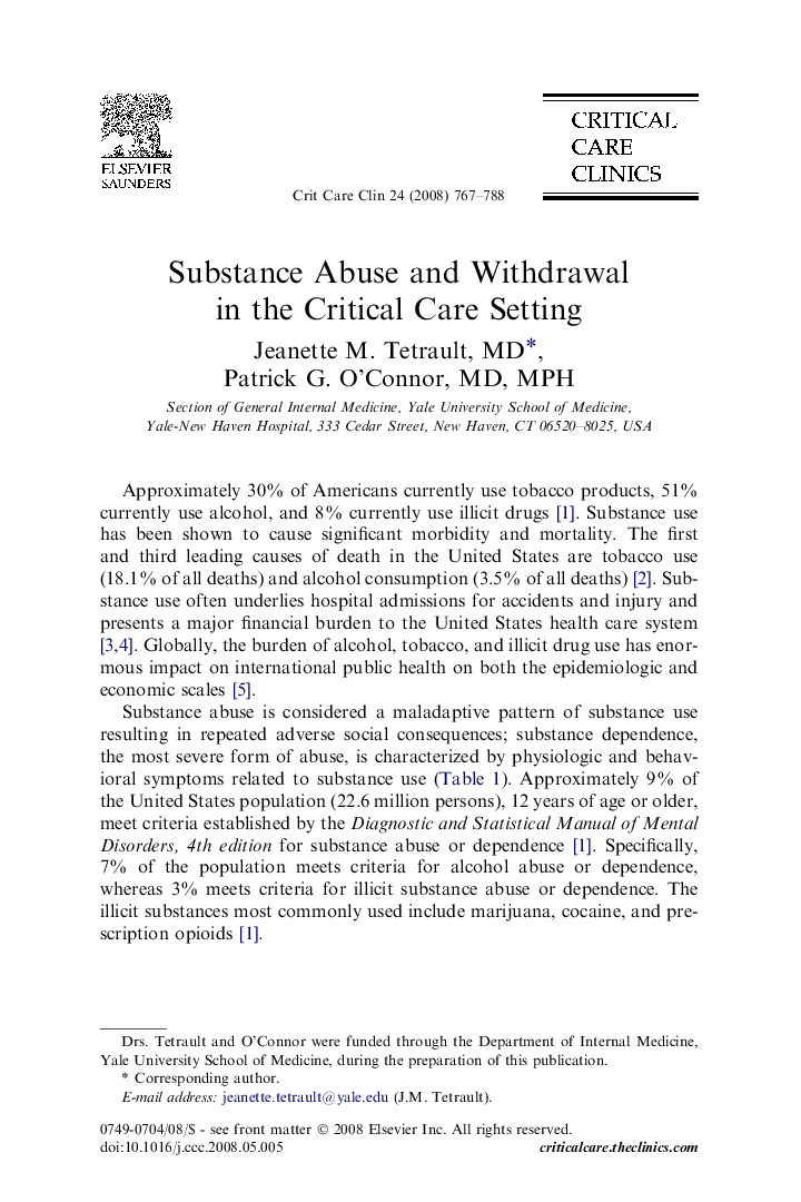 Substance Abuse and Withdrawal in the Critical Care Setting 