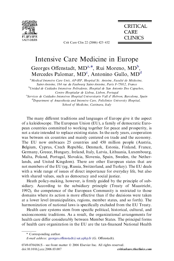 Intensive Care Medicine in Europe