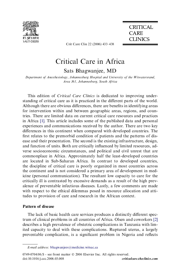 Critical Care in Africa