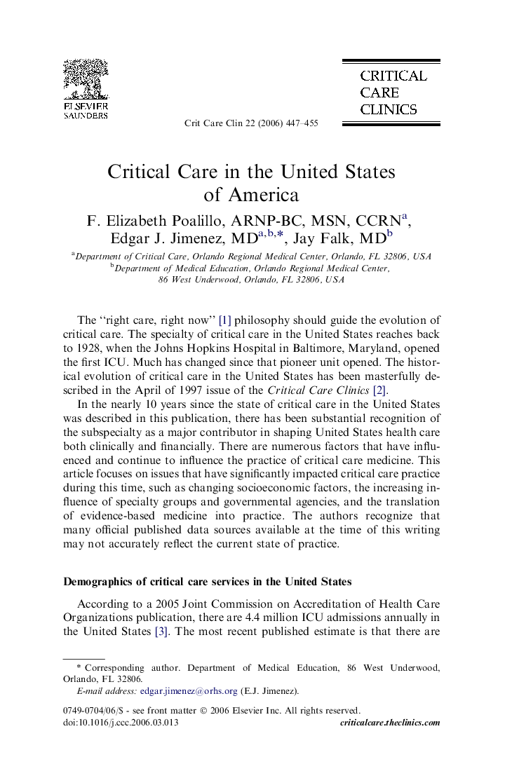 Critical Care in the United States of America