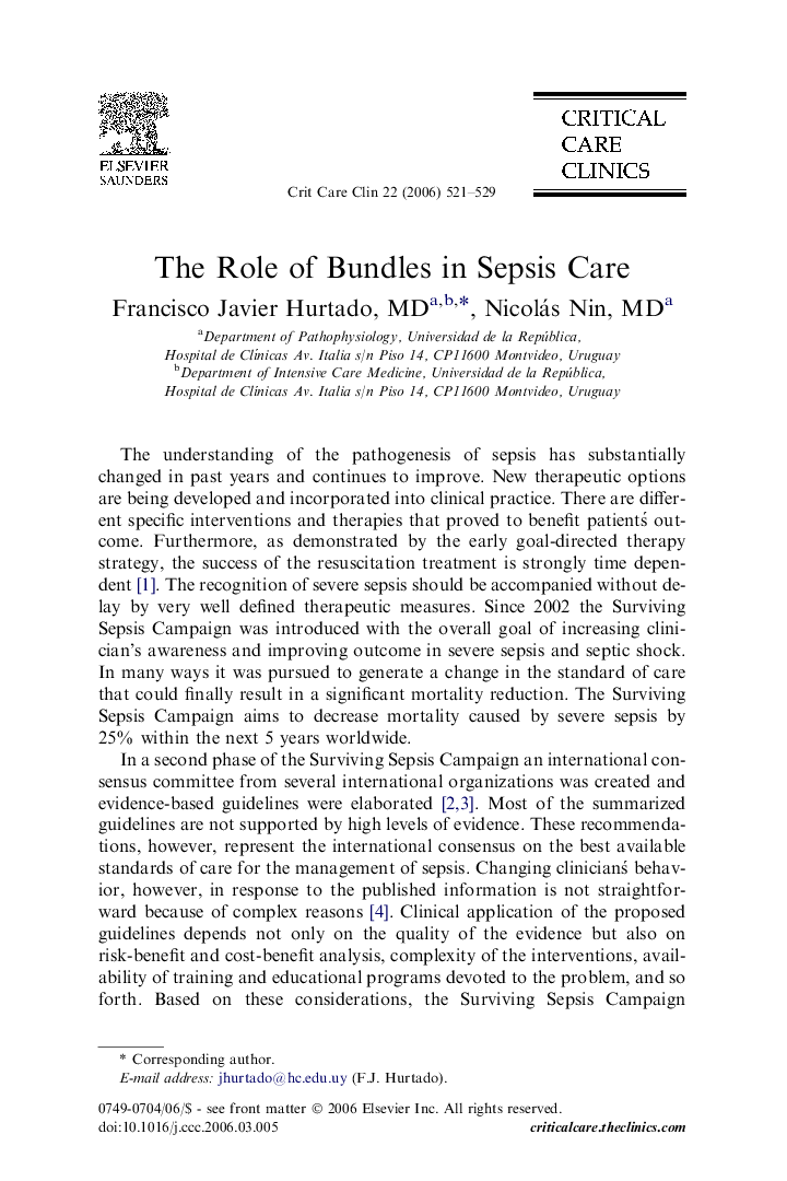 The Role of Bundles in Sepsis Care