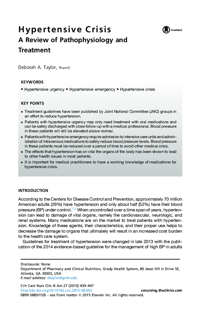 Hypertensive Crisis