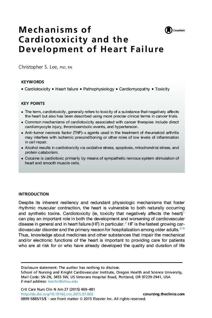 Mechanisms of Cardiotoxicity and the Development of Heart Failure