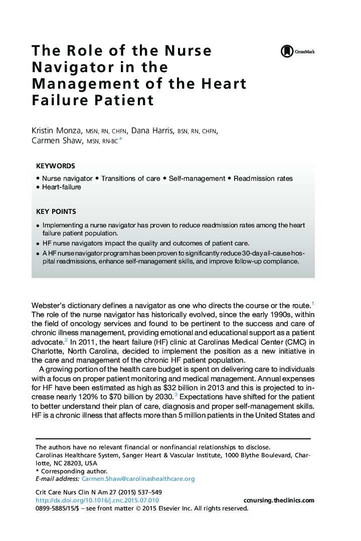 The Role of the Nurse Navigator in the Management of the Heart Failure Patient