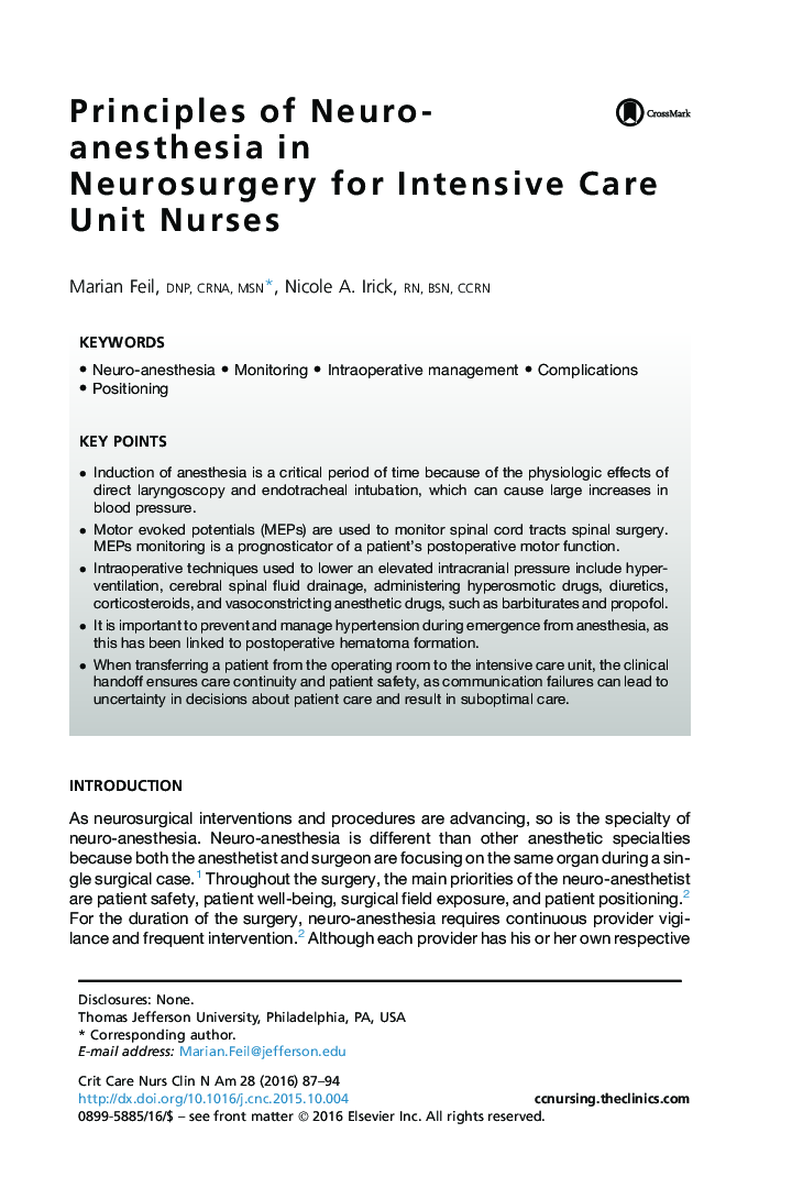 Principles of Neuro-anesthesia in Neurosurgery for Intensive Care Unit Nurses
