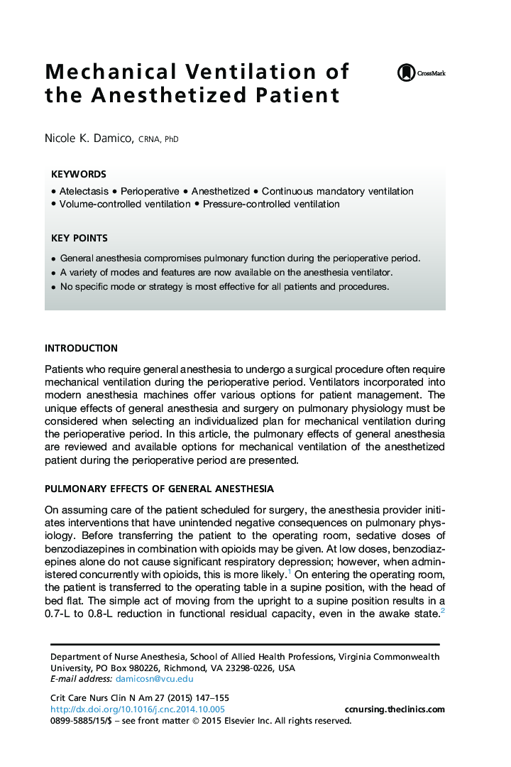 Mechanical Ventilation of the Anesthetized Patient