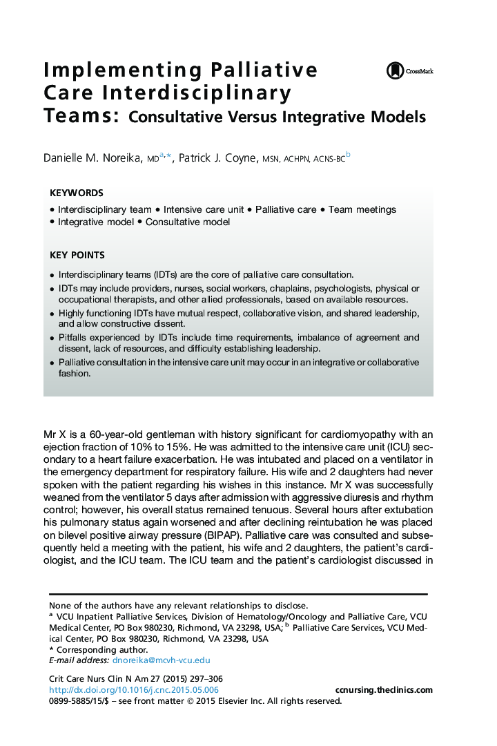 Implementing Palliative Care Interdisciplinary Teams