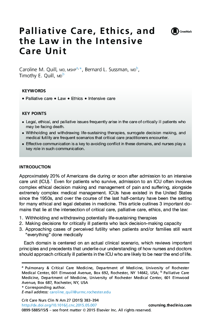 Palliative Care, Ethics, and the Law in the Intensive Care Unit