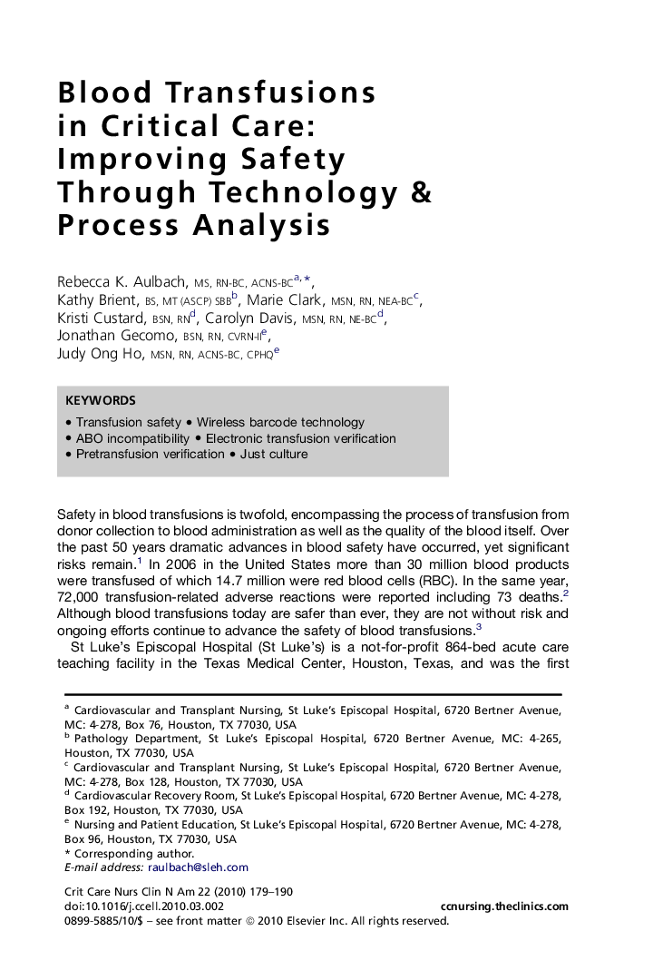 Blood Transfusions in Critical Care: Improving Safety Through Technology & Process Analysis