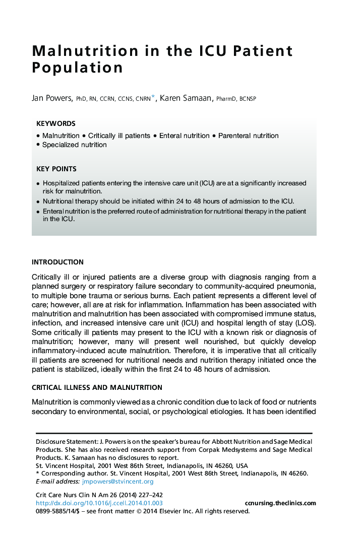 Malnutrition in the ICU Patient Population