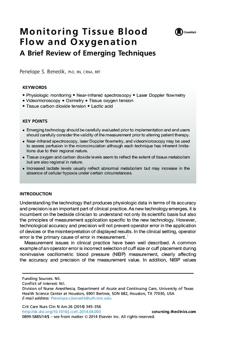 Monitoring Tissue Blood Flow and Oxygenation