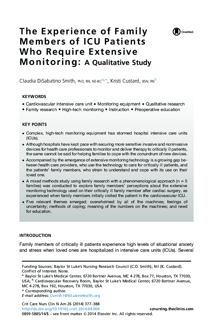 The Experience of Family Members of ICU Patients Who Require Extensive Monitoring