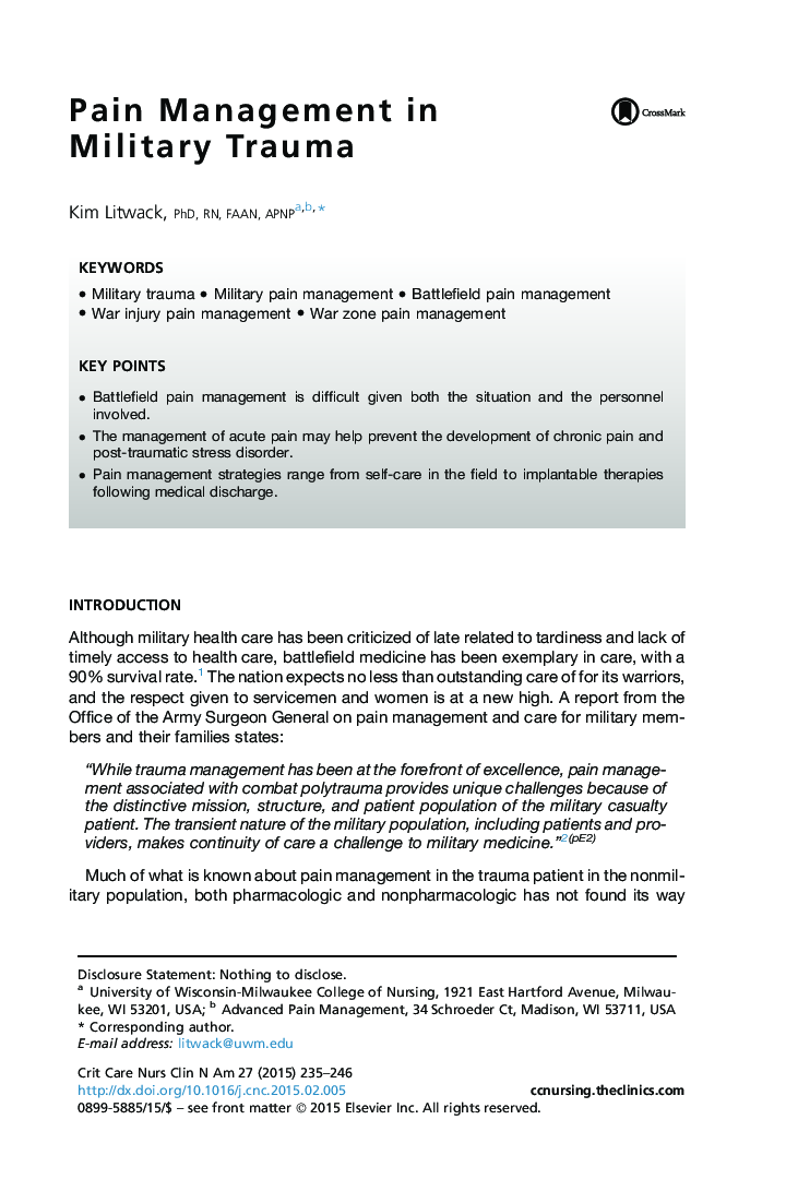 Pain Management in Military Trauma