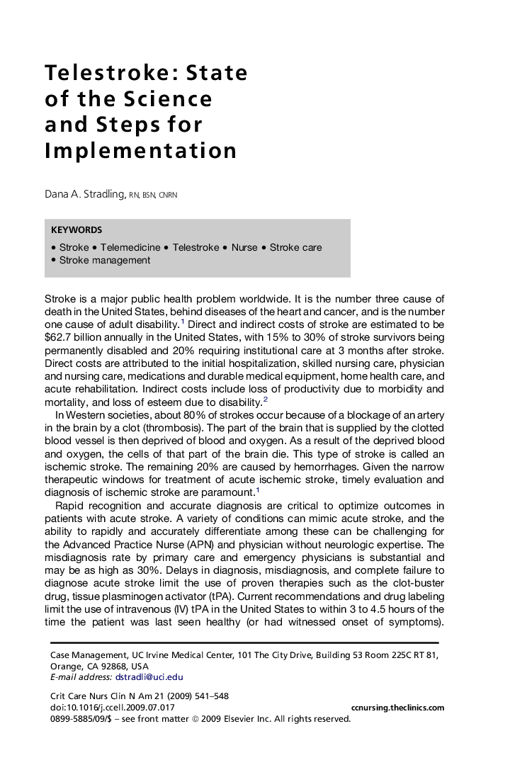 Telestroke: State of the Science and Steps for Implementation