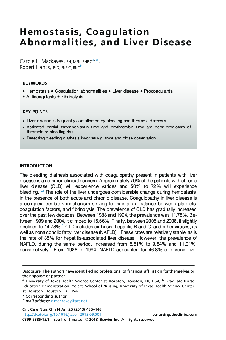 Hemostasis, Coagulation Abnormalities, and Liver Disease