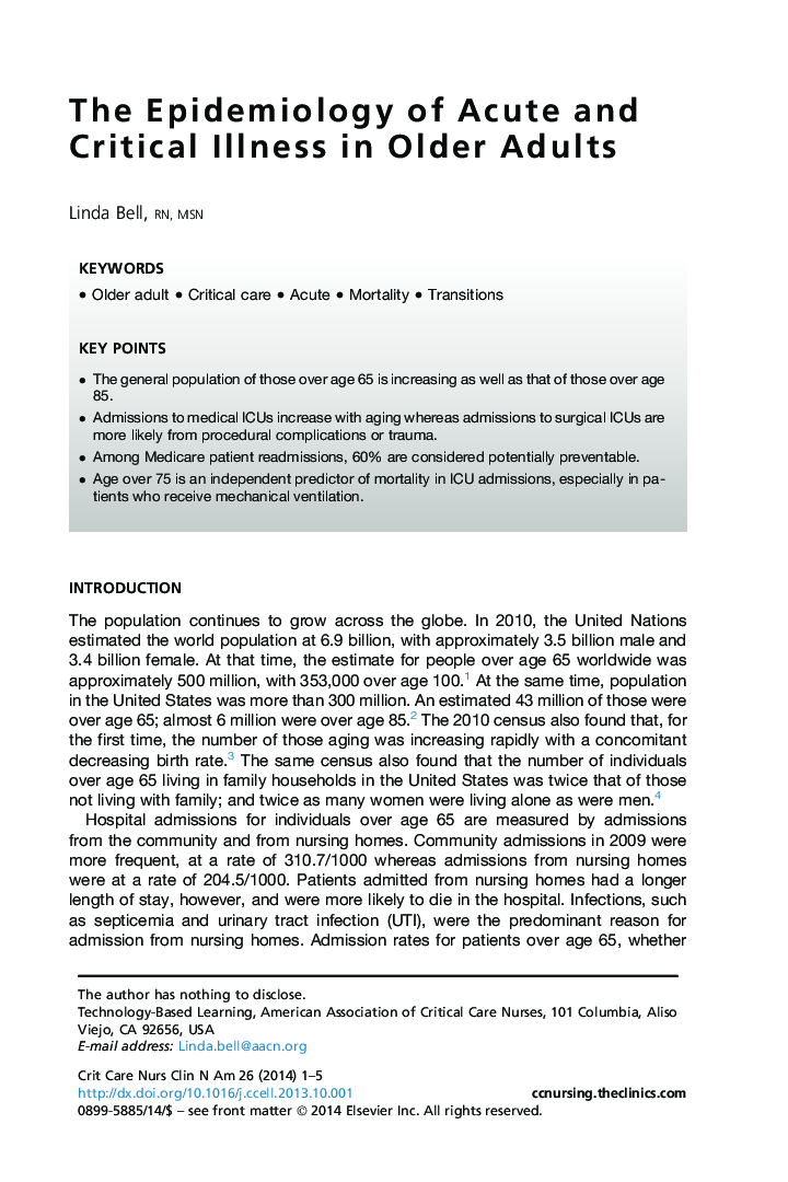 The Epidemiology of Acute and Critical Illness in Older Adults