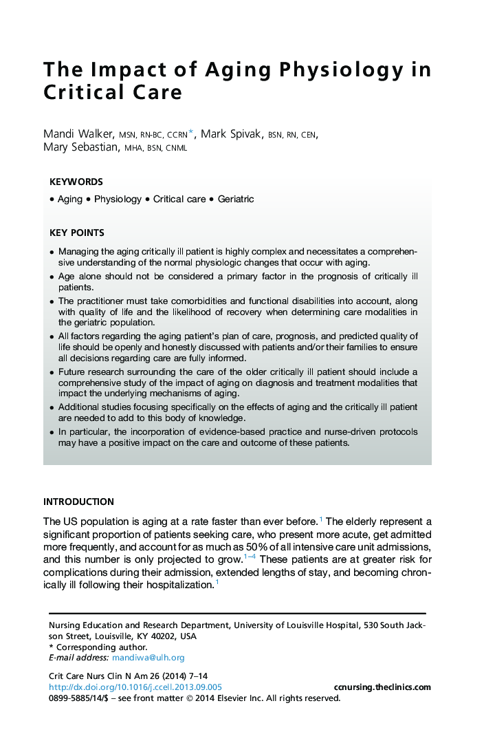 The Impact of Aging Physiology in Critical Care