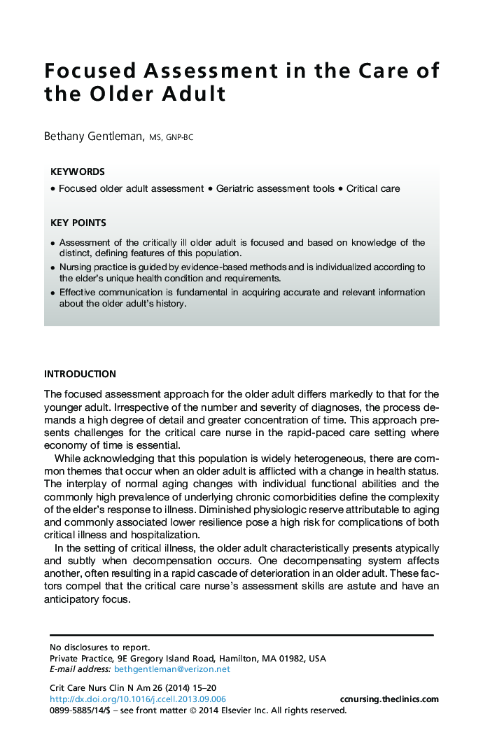 Focused Assessment in the Care of the Older Adult