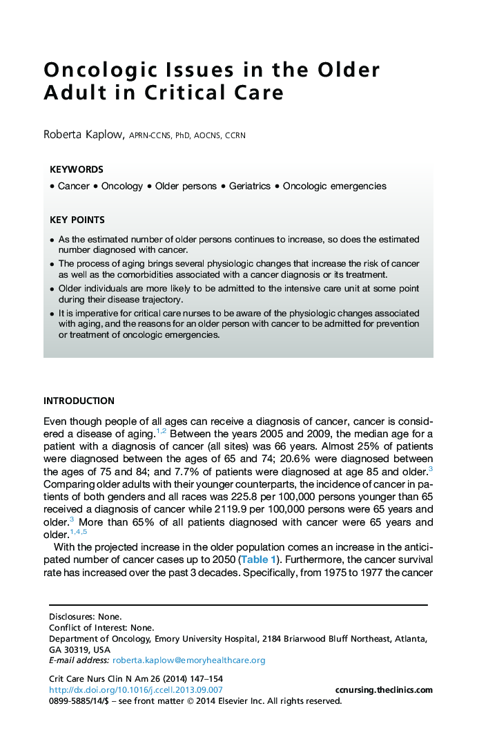 Oncologic Issues in the Older Adult in Critical Care