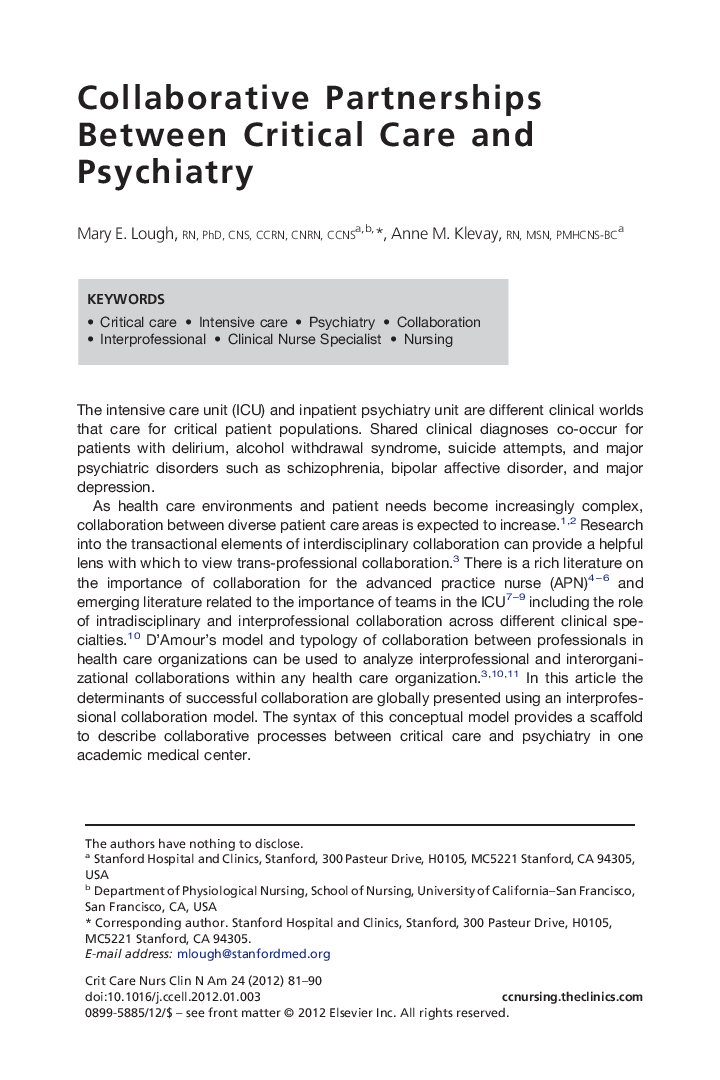 Collaborative Partnerships Between Critical Care and Psychiatry