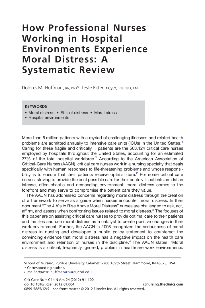 How Professional Nurses Working in Hospital Environments Experience Moral Distress: A Systematic Review