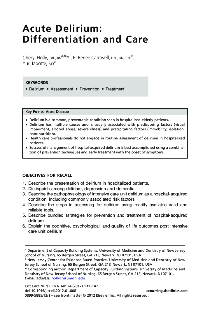 Acute Delirium: Differentiation and Care