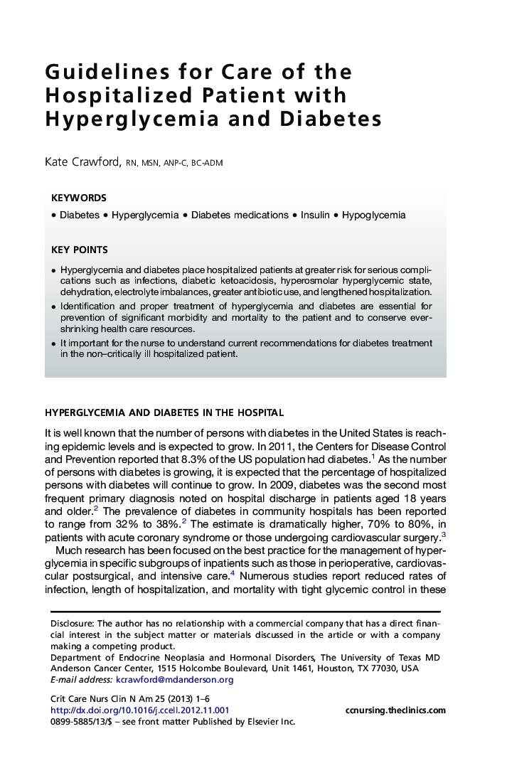 Guidelines for Care of the Hospitalized Patient with Hyperglycemia and Diabetes