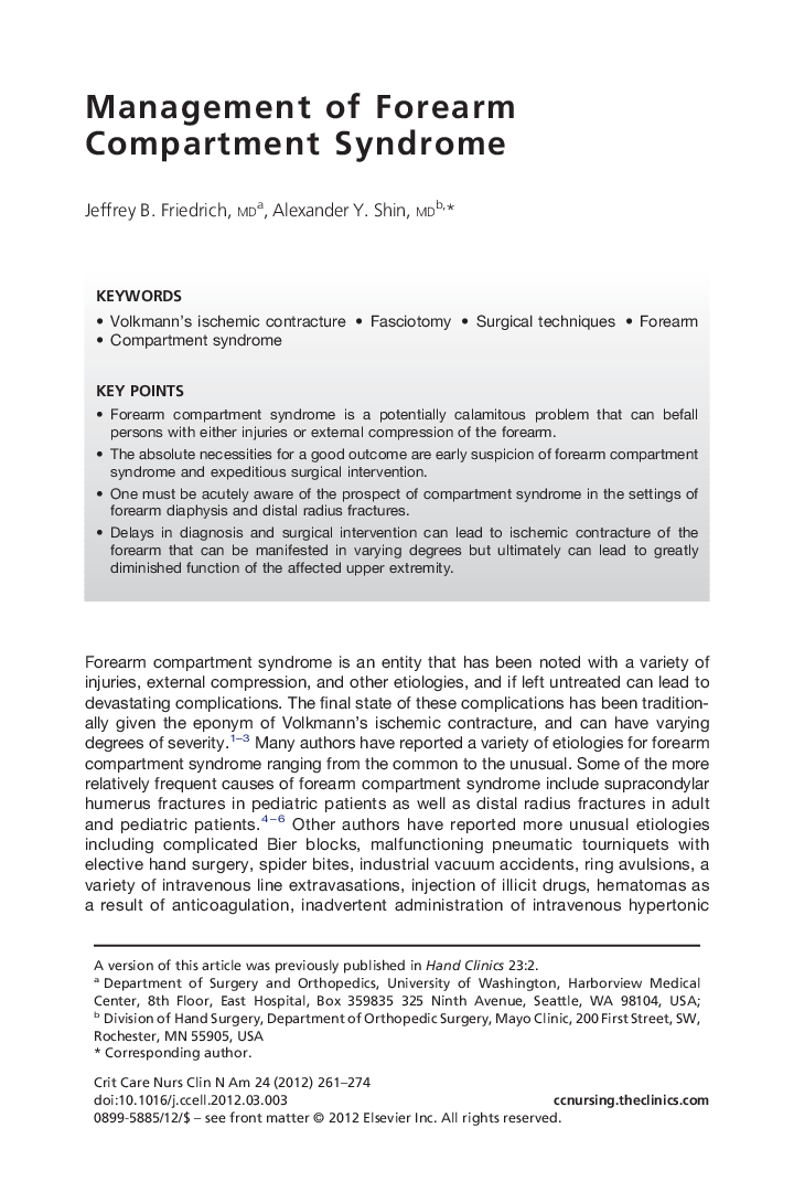 Management of Forearm Compartment Syndrome