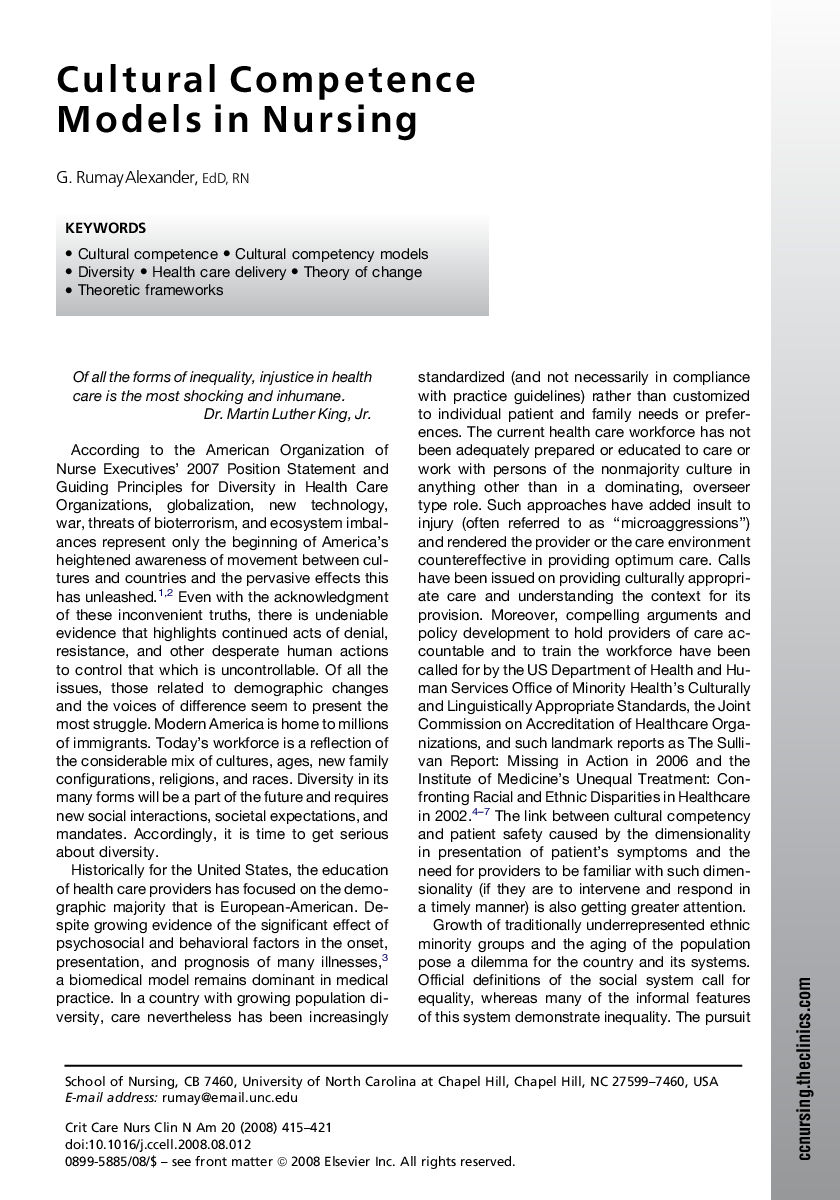 Cultural Competence Models in Nursing