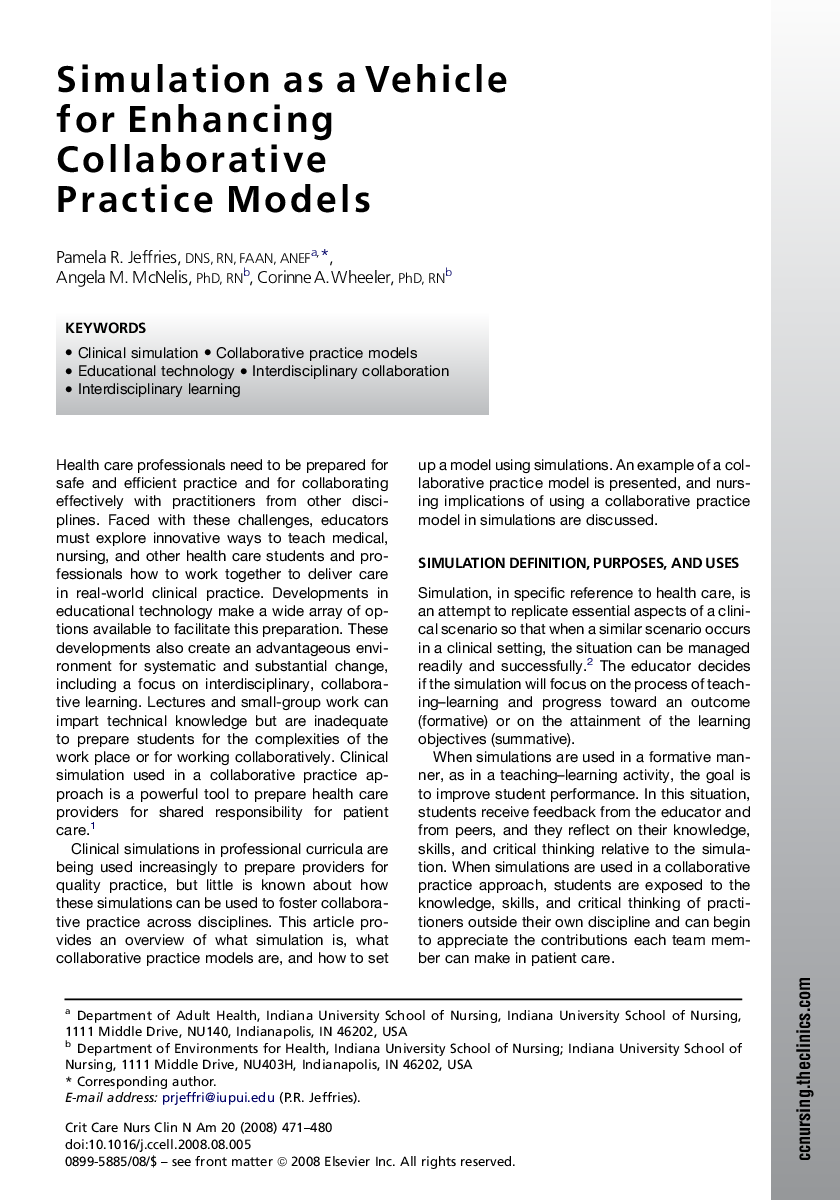 Simulation as a Vehicle for Enhancing Collaborative Practice Models