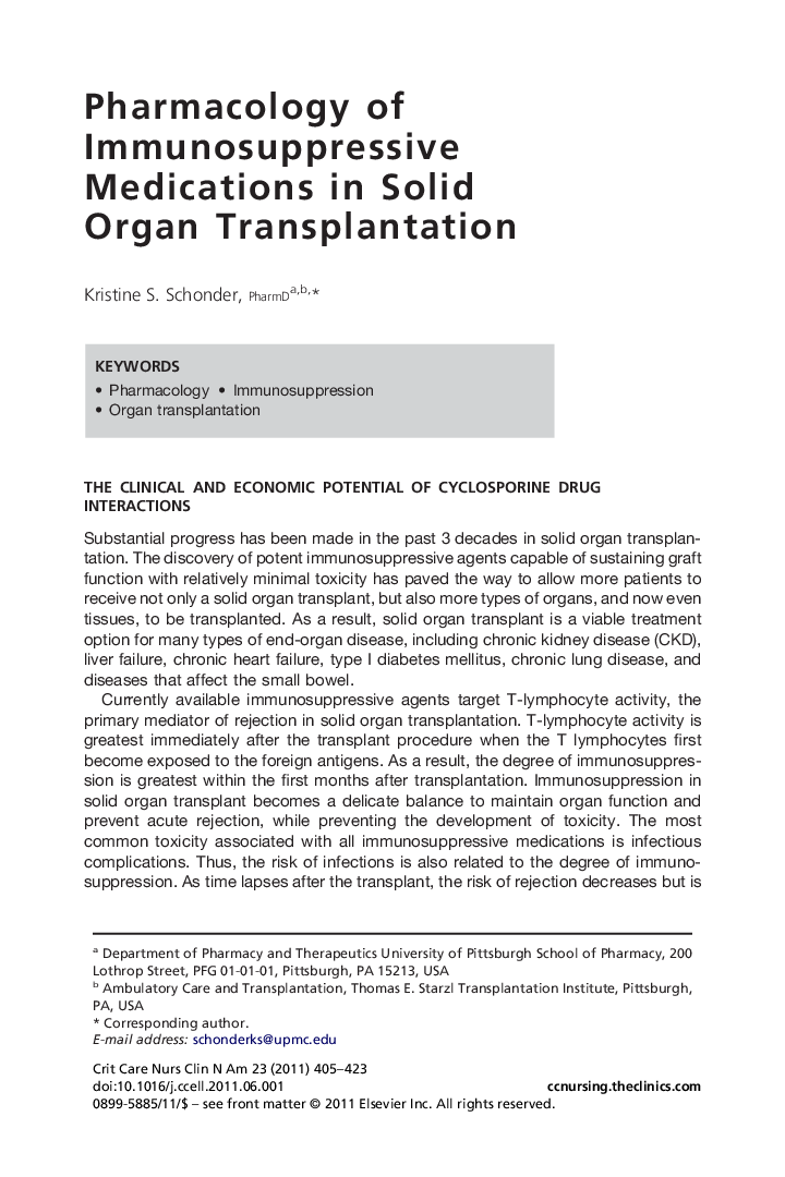 Pharmacology of Immunosuppressive Medications in Solid Organ Transplantation