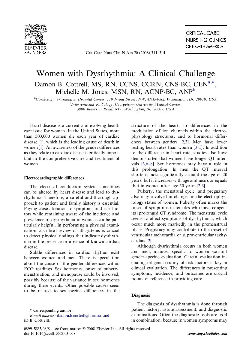 Women with Dysrhythmia: A Clinical Challenge